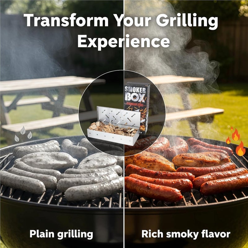 Fving Smoker Box for Gas Grill,Wood Chip Stainless Steel Pellet Smoke Box for All Grills Oven,Hinged Lid, Heavy Duty BBQ Accessories Party Gift for Dad Men Barbecue Outdoor - Image 4